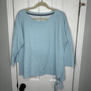 Women's Talbots Baby Light Blue Polka Dot Side Tie Tee Shirt sz XL